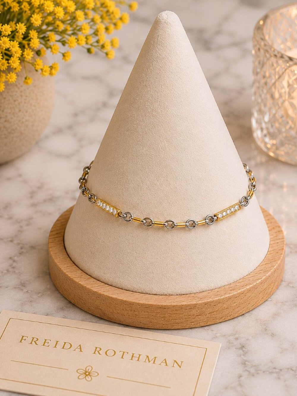 Freida Rothman Sterling Silver Two-Tone Bar Bracelet 7" $179 MSRP